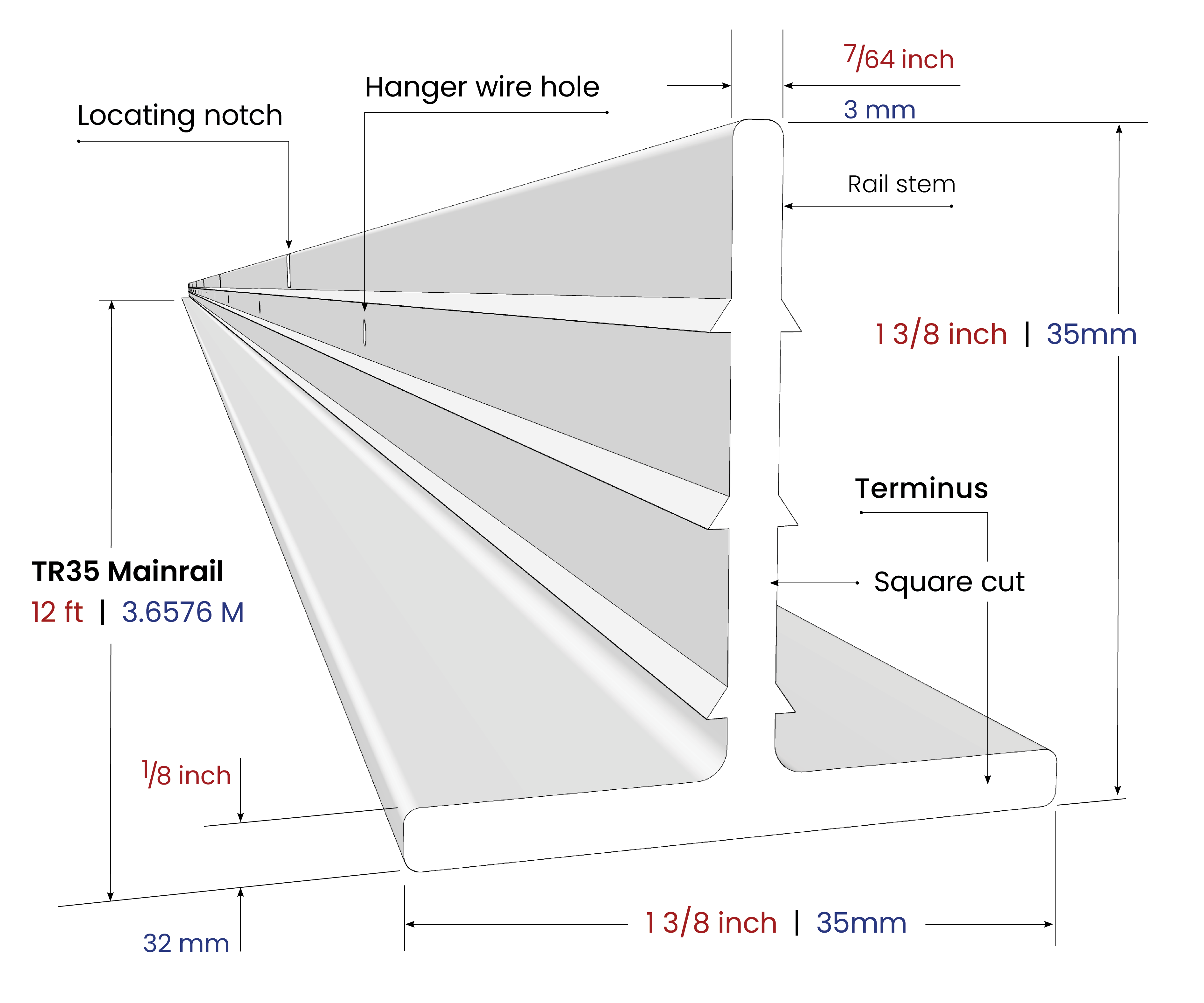 TR35 T Rail dimensions